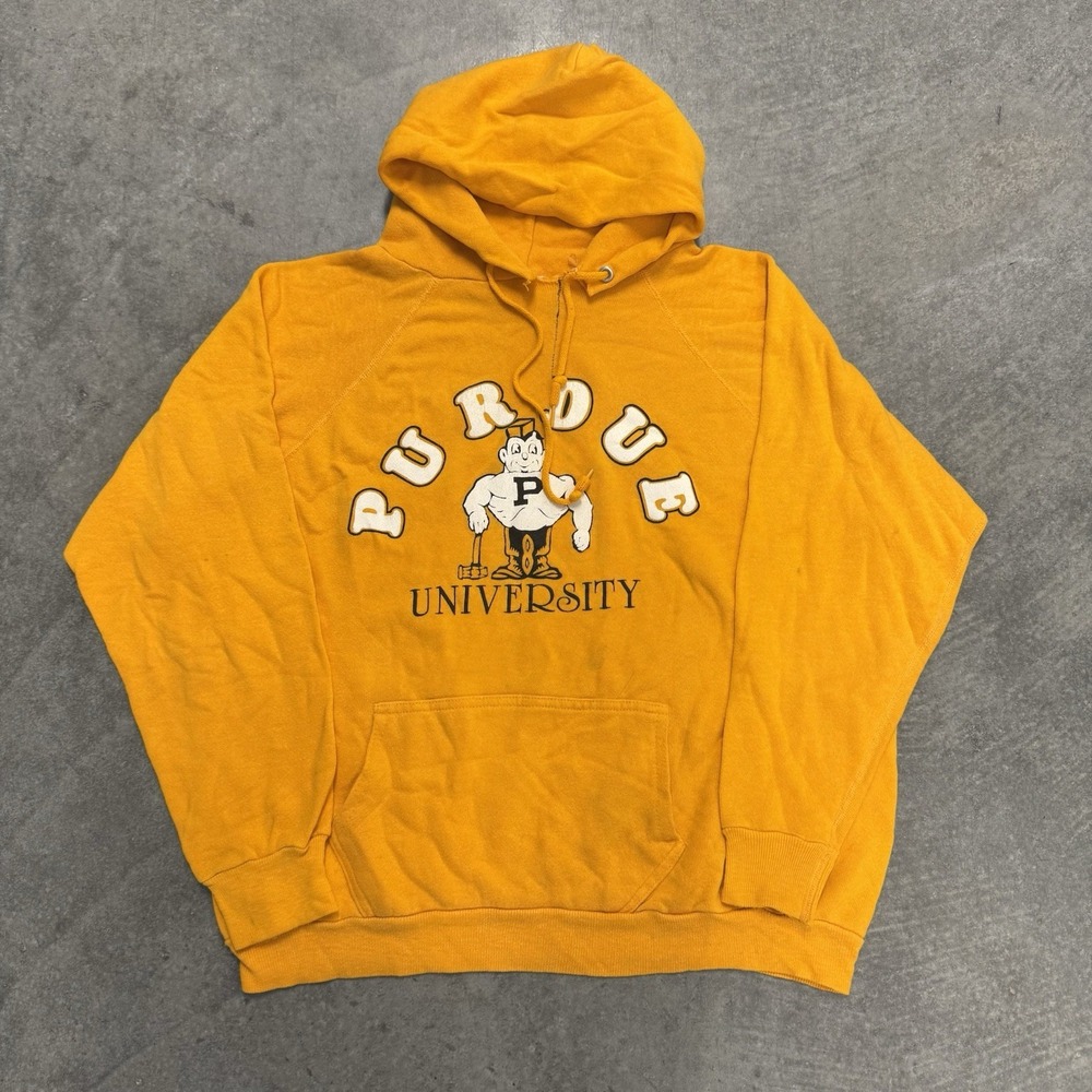 70's Purdue University Hoodie Sweatshirt True VTG Distressed Pullover Tag L Read
